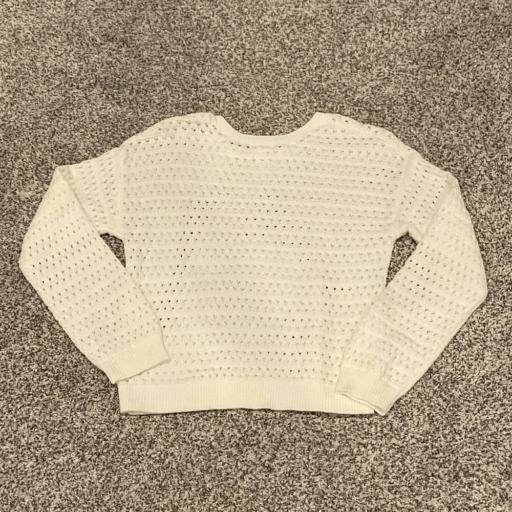 Cream Knit Sweater, feminine Boho crochet, kids, girl, size 14